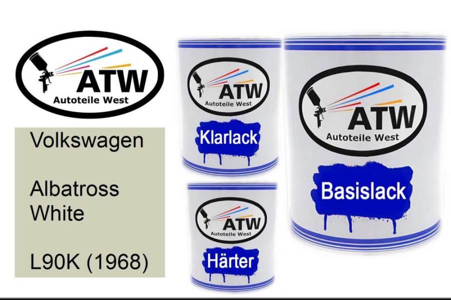 Volkswagen, Albatross White, L90K (1968): 1L Lackdose + 1L Klarlack + 500ml Härter - Set, von ATW Autoteile West.